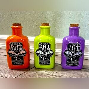 Halloween Ceramic Witch Made Bat Balm Potion Bottles Holiday Decor Set Bundle